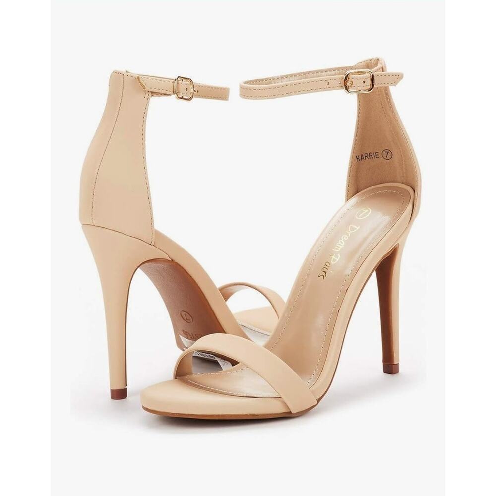 DREAM PAIRS Women's High Heels, Ankle Strap Stilettos, Round Open Toe, Nude, 6.5 - Picture 1 of 4